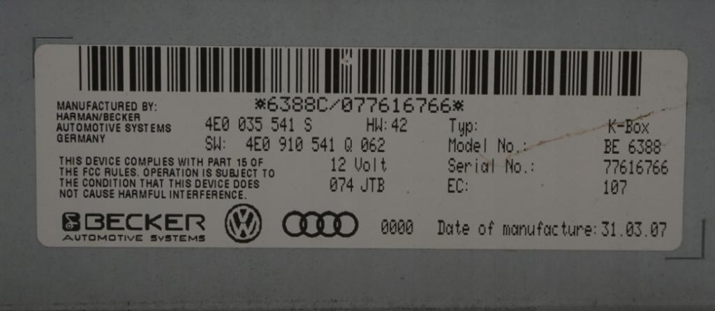 Audi A8 D3 QUATTRO SEDAN 4D 4.2FSI V8 350KM 02-09 TUNER Modul radia 4E0035541S