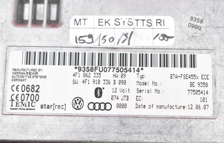 AUDI A6 C6 Avant (4F5) 2004 - 2011 3.0 TDI quattro 171 kW [233 KM] olej napędowy 2006 Modul BLUETOOTH 4F1862335