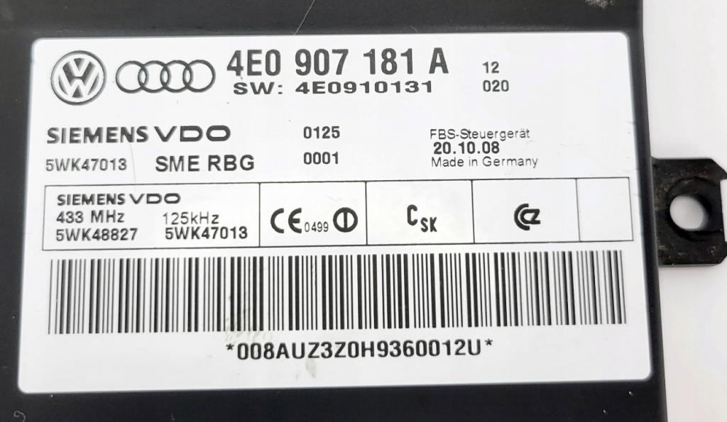 AUDI A8 D3 (4E2, 4E8) 2002 - 2010 S8 quattro 331 kW 2006 - 2010 Modul KESSY 4E0907181A