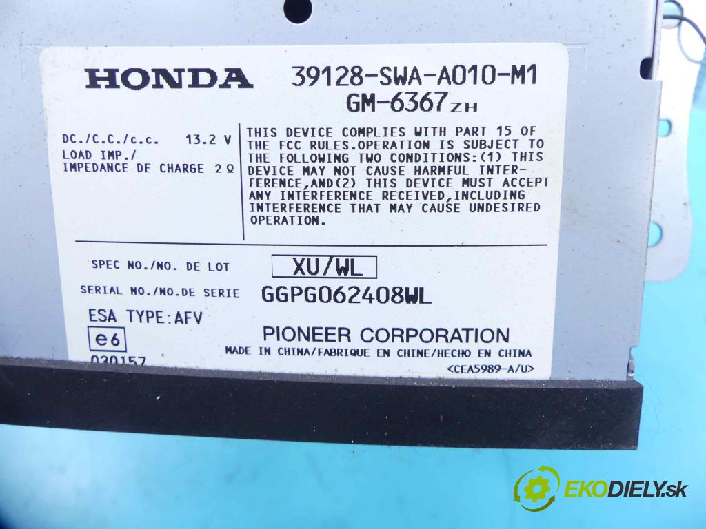 Honda CR-V III 2006-2011 2.0 16v 150 HP automatic 110 kW 1997 cm3 5- Zesilovač: 39128-SWA-A010-M1 (Zosilňovače)