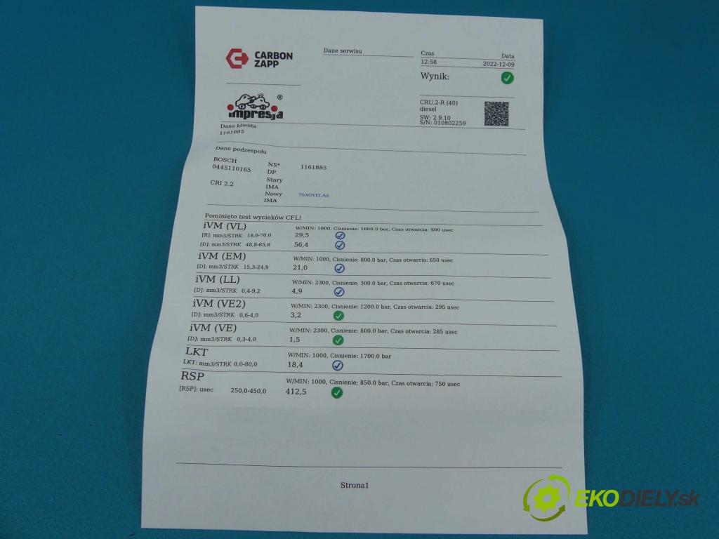 Opel Zafira B 2005-2014 1.9 cdti 120 HP manual 88 kW 1910 cm3 5- vstrek 0445110165 (Vstrekovače)