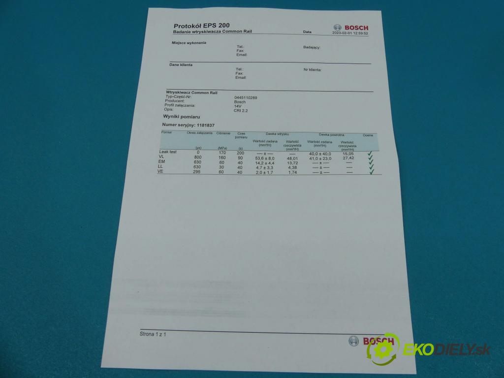 Bmw 1 E87 2004-2011 2.0d 143 HP manual 105 kW 1995 cm3 5- vstrek 0445110289 (Vstrekovače)