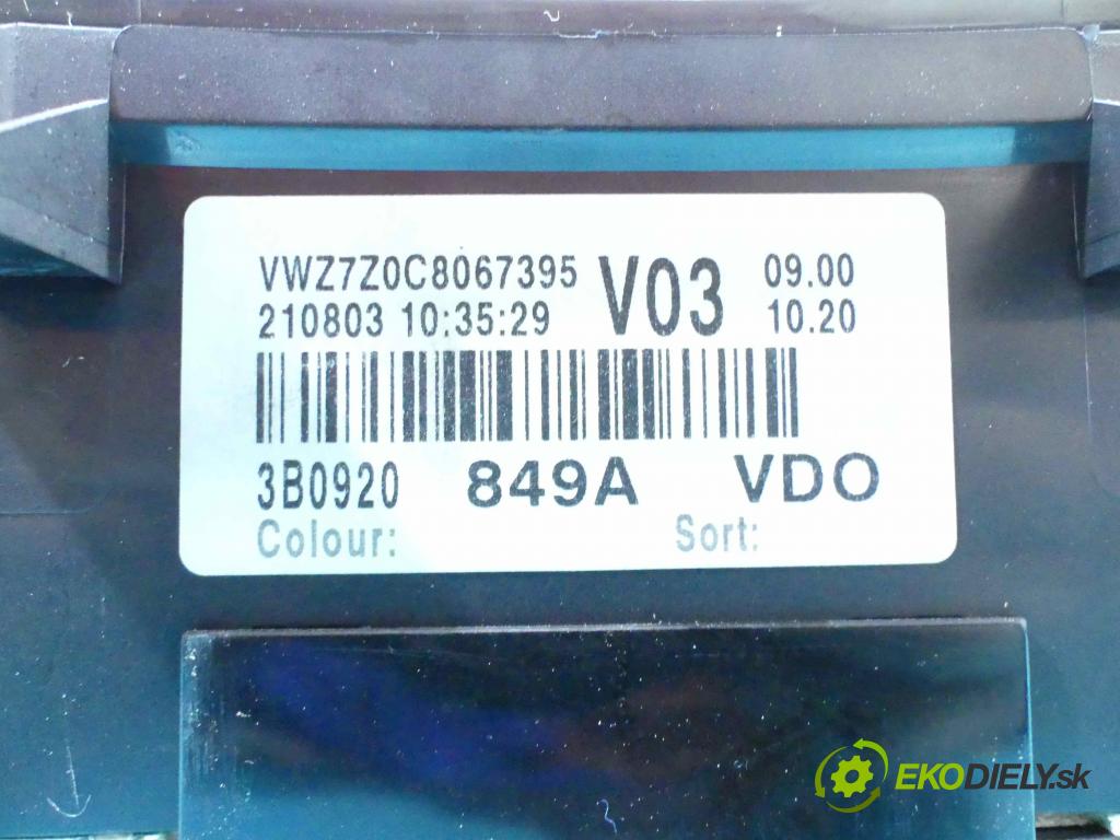 Vw Passat B5 1995-2005 1.9 tdi 131 hp automatic 96 kW 1896 cm3 5- Přístrojová deska 3B0920849A (Přístrojové desky, displeje)