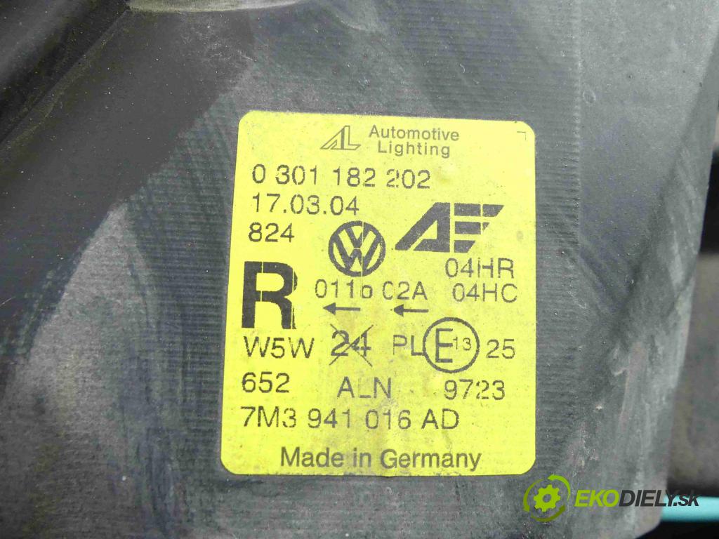 Vw Sharan I 1995-2010 1.9 tdi 116 HP manual 85 kW 1896 cm3 5- Reflektor: pravý 7M3941016AD (Pravé)