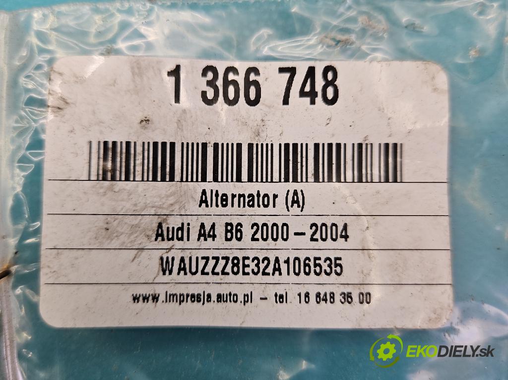 Audi A4 B6 2000-2004 2.0 20V 131 HP manual 96 kW 1984 cm3 5- Alternator 06B903016S (Alternátory)