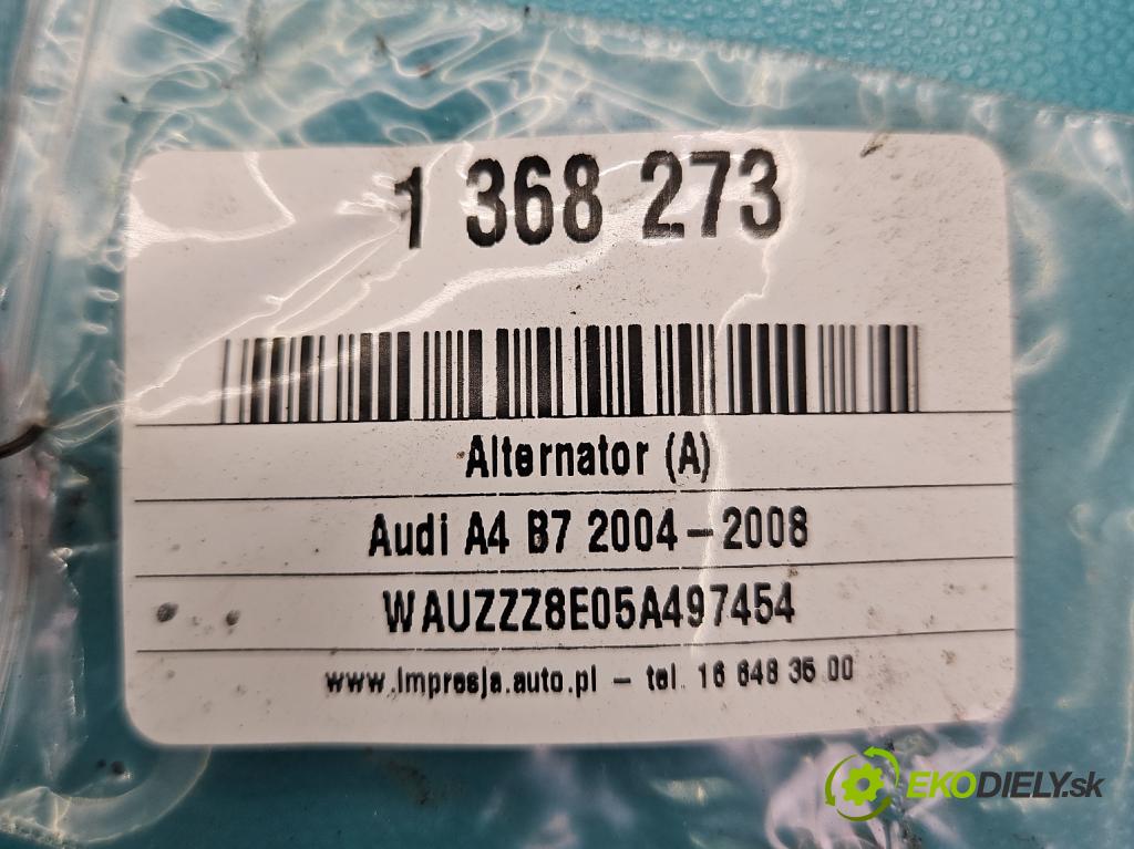 Audi A4 B7 2004-2008 2.0 20V 131 HP manual 96 kW 1984 cm3 4- Alternator 06B903016AE (Alternátory)