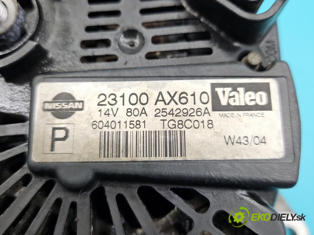 Nissan Micra K12 2003-2010 1.2 16V 80 hp manual 59 kW 1240 cm3 5- Alternator 23100AX610 (Alternátory)