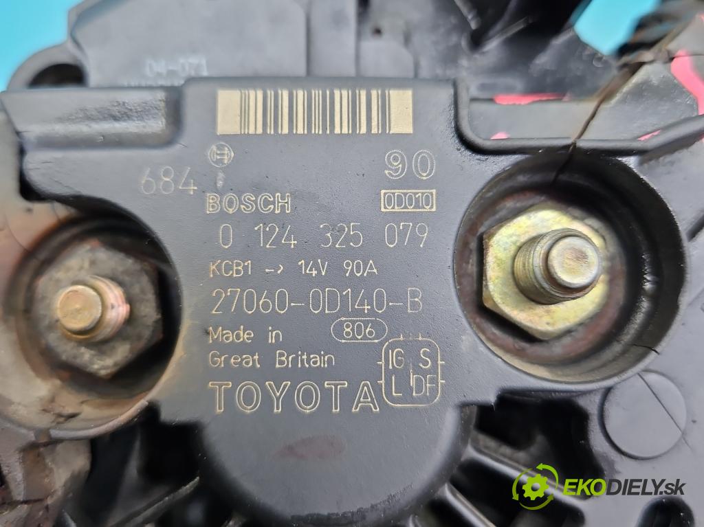 Toyota Avensis II T25 2003-2008 1.8 vvti 129 hp manual 95 kW 1794 cm3 5- Alternator 27060-0D140 (Alternátory)