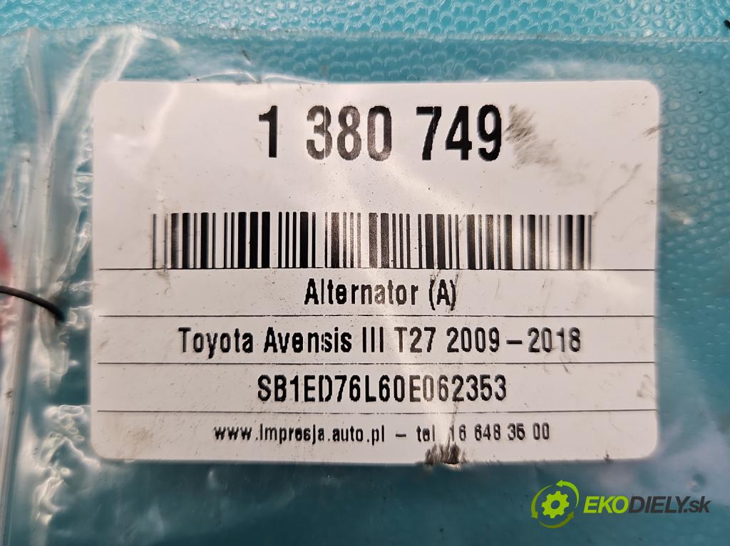 Toyota Avensis III T27 2009-2018 2.0 d4d 126 HP manual 93 kW 1998 cm3 5- Alternator 27060-0G021 (Alternátory)