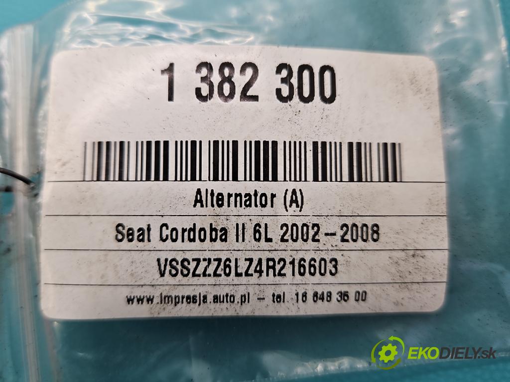 Seat Cordoba II 6L 2002-2008 1.2 12V 64 HP manual 47 kW 1198 cm3 4- Alternator 03D903025H (Alternátory)