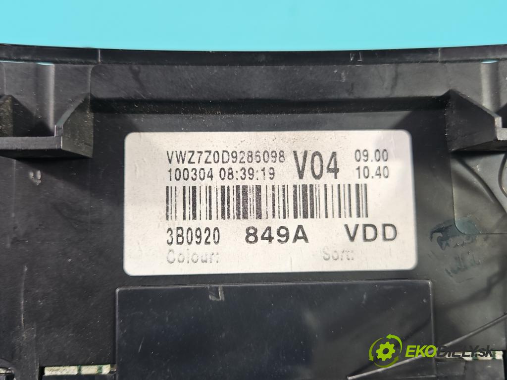 Vw Passat B5 1995-2005 1.9 tdi 131 HP manual 96 kW 1896 cm3 5- prístrojovka/ budíky 3B0920849A (Prístrojové dosky, displeje)