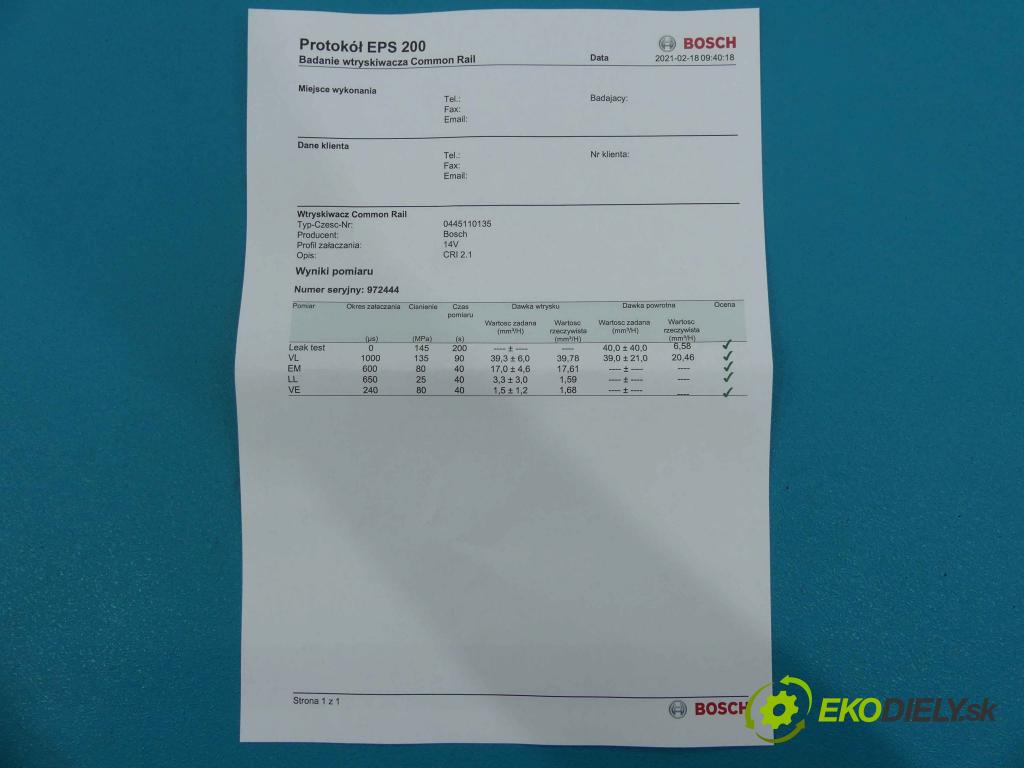 Peugeot 206 1.4 HDi 68 HP  50 kW 1400 cm3 3- vstrek 0445110135 (Vstrekovače)