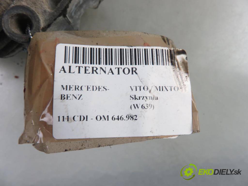 MERCEDES-BENZ VITO / MIXTO Skrzynia (W639) FURGON 2006 80,00 111 CDI 109 - OM 646.982 2148,00 Alternátor 0124625006 ; A0131541002 (Alternátory)