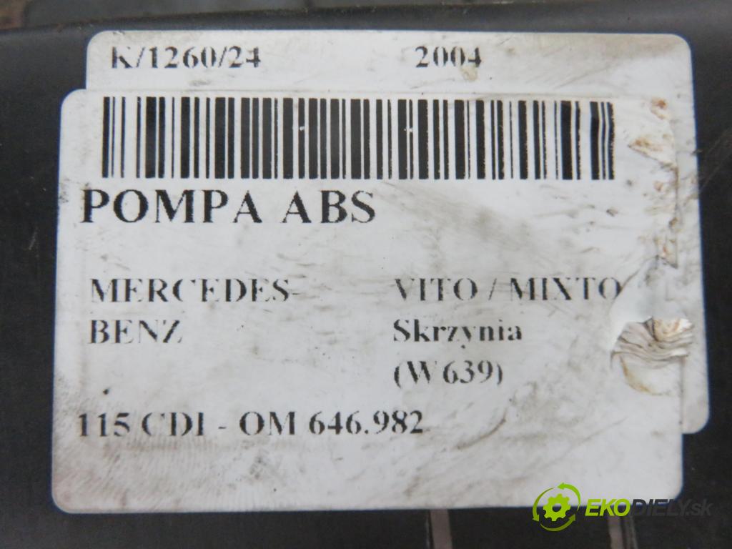 MERCEDES-BENZ VITO / MIXTO Skrzynia (W639) FURGON 2004 110,00 115 CDI 150 - OM 646.982 2148,00 Pumpa ABS 0265950094 ; 0004466689 ; 0265225209 (Pumpy ABS)