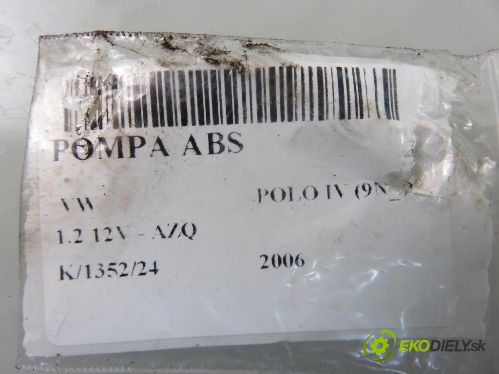 VW POLO (9N_) HB 2006 47,00 1.2 12V 64 - AZQ 1198,00 Pumpa ABS 0265800511 ; 6Q0907379AF (Pumpy ABS)