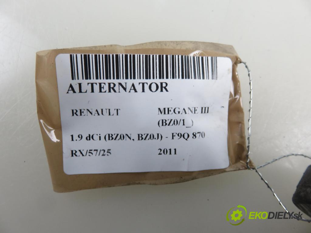 RENAULT MEGANE III liftback (BZ0/1_) HB 2011 96,00 1.9 dCi (BZ0N, BZ0J) - F9Q 870 1870,00 Alternátor 8200757870D ; TG12C062 (Alternátory)