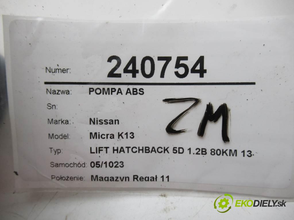 Nissan Micra K13  2016  LIFT HATCHBACK 5D 1.2B 80KM 13- 1198 Pumpa ABS  (Pumpy ABS)