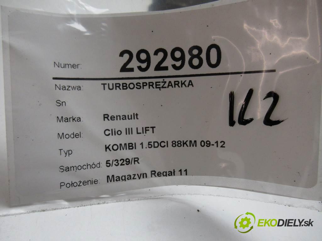 Renault Clio III LIFT  2012 65 kW KOMBI 1.5DCI 88KM 09-12 1500 Turbodúchadlo,turbo 82728353 (Turbodúchadlá (kompletné))