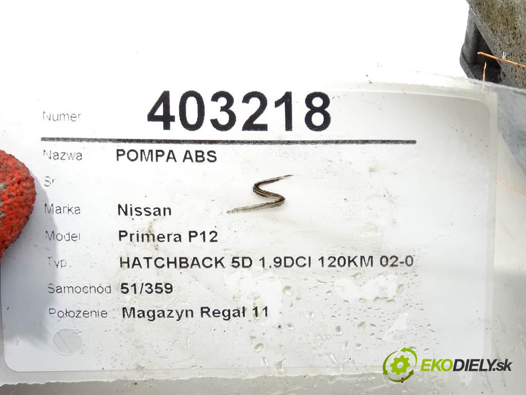 NISSAN PRIMERA Hatchback (P12) 2002 - 2022    1.9 dCi 88 kW [120 KM] olej napędowy 2003 - 2007  Pumpa ABS 0265800334 (Pumpy ABS)