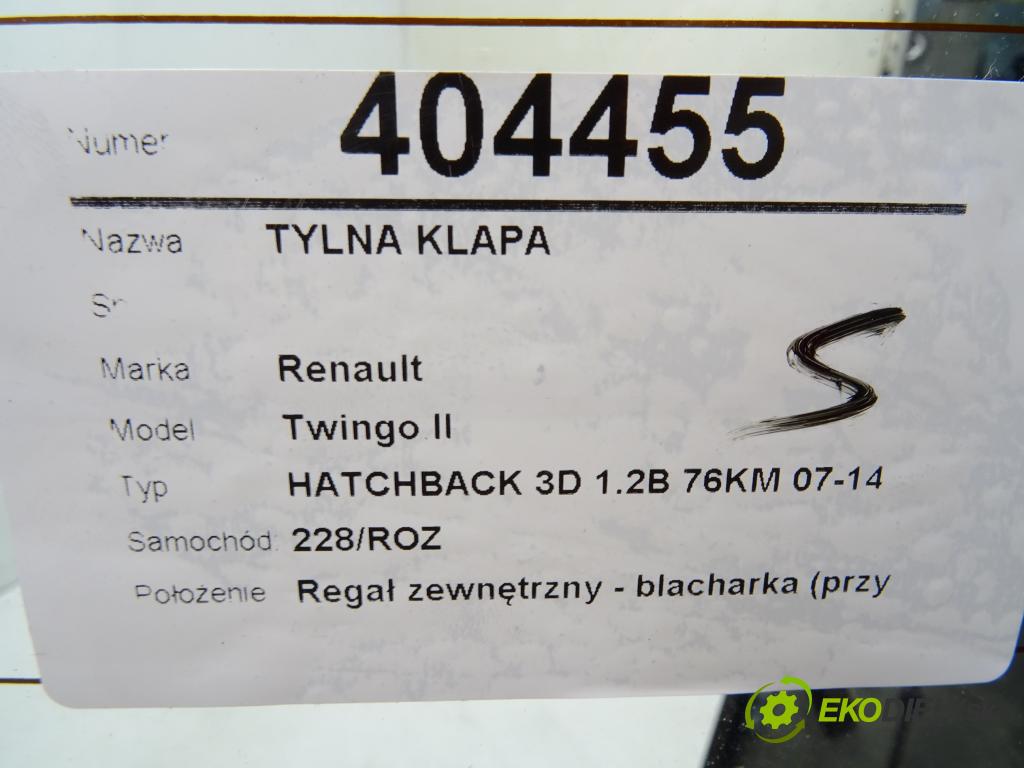 RENAULT TWINGO II (CN0_) 2007 - 2022    1.2 16V (CN0K, CN0V) 56 kW [76 KM] benzyna 2007 -   zadná kapota  (Zadné kapoty)