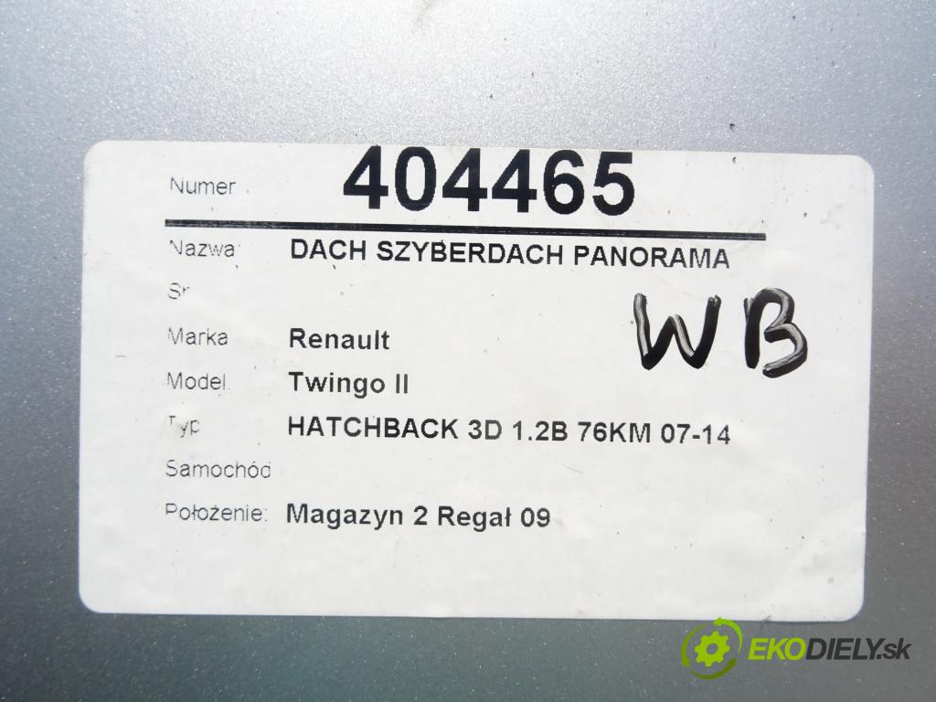 RENAULT TWINGO II (CN0_) 2007 - 2022    1.2 16V (CN0K, CN0V) 56 kW [76 KM] benzyna 2007 -   střecha střešní okno PANORÁMA