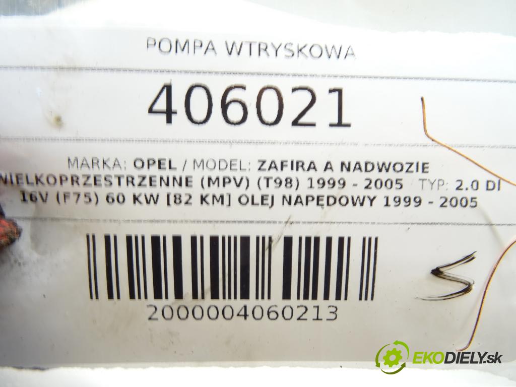 OPEL ZAFIRA A nadwozie wielkoprzestrzenne (MPV) (T98) 1999 - 2005    2.0 DI 16V (F75) 60 kW [82 KM] olej napędowy 1999   Pumpa vstrekovacia 0281010889 (Vstrekovacie čerpadlá)