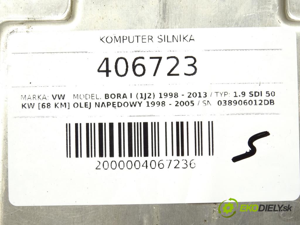 VW BORA I (1J2) 1998 - 2013    1.9 SDI 50 kW [68 KM] olej napędowy 1998 - 2005  riadiaca jednotka Motor 038906012DB (Riadiace jednotky)