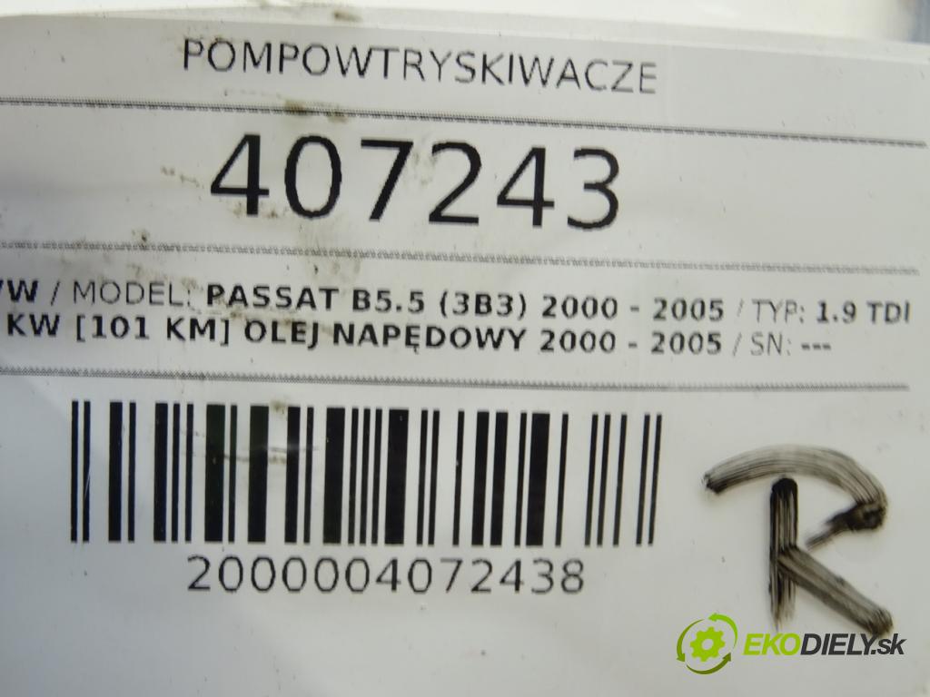 VW PASSAT B5.5 (3B3) 2000 - 2005    1.9 TDI 74 kW [101 KM] olej napędowy 2000 - 2005  vstrekovače 038130073AJ (Vstrekovače)