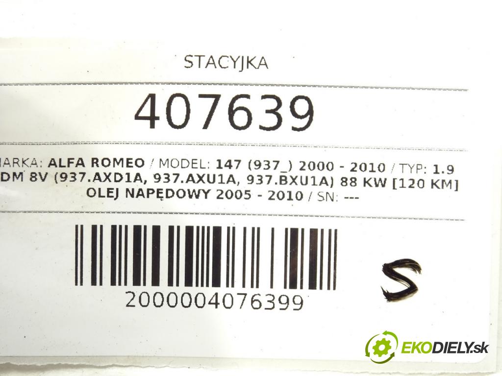 ALFA ROMEO 147 (937_) 2000 - 2010    1.9 JTDM 8V (937.AXD1A, 937.AXU1A, 937.BXU1A) 88 k  spinačka  (Spínacie skrinky a kľúče)