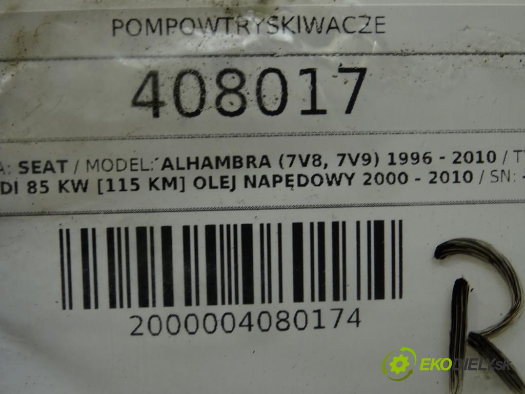 SEAT ALHAMBRA (7V8, 7V9) 1996 - 2010    1.9 TDI 85 kW [115 KM] olej napędowy 2000 - 2010  vstrekovače 038130073AK (Vstrekovače)