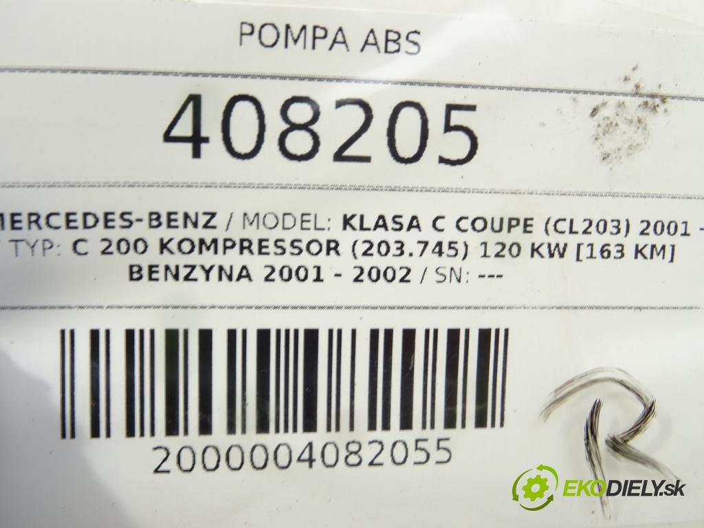 MERCEDES-BENZ KLASA C coupe (CL203) 2001 - 2011    C 200 Kompressor (203.745) 120 kW [163 KM] benzyna  Pumpa ABS A0044310512 (Pumpy ABS)