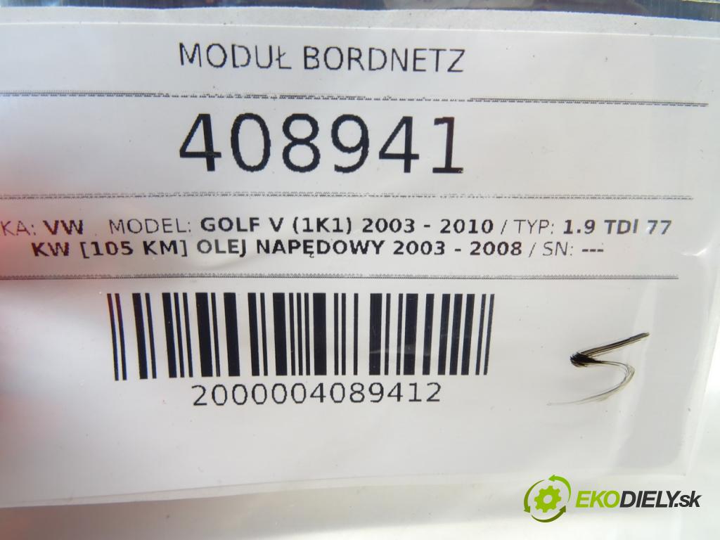 VW GOLF V (1K1) 2003 - 2010    1.9 TDI 77 kW [105 KM] olej napędowy 2003 - 2008  Modul BORDNETZ 1K0937049H (Ostatné)