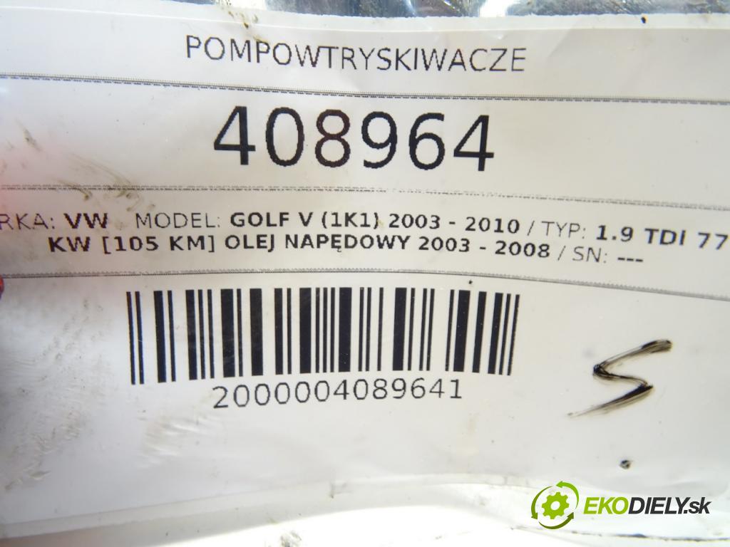 VW GOLF V (1K1) 2003 - 2010    1.9 TDI 77 kW [105 KM] olej napędowy 2003 - 2008  vstrekovače 0414720216 (Vstrekovače)