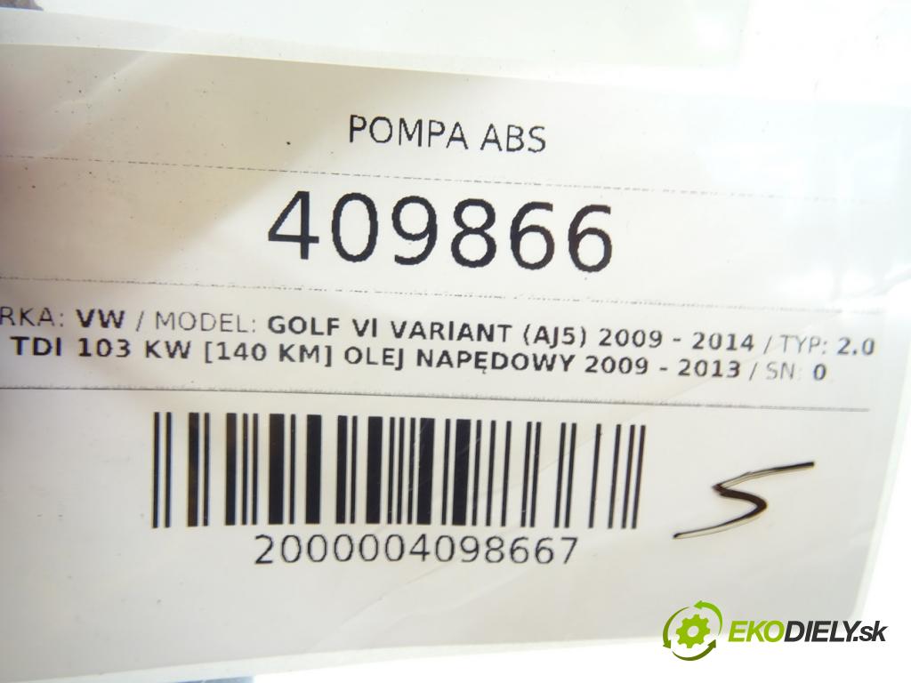 VW GOLF VI Variant (AJ5) 2009 - 2014    2.0 TDI 103 kW [140 KM] olej napędowy 2009 - 2013  Pumpa ABS 1K0614517BH (Pumpy ABS)