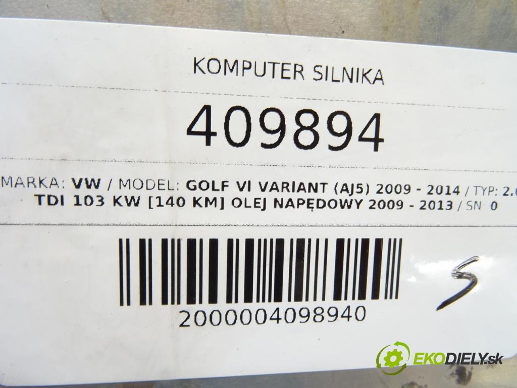 VW GOLF VI Variant (AJ5) 2009 - 2014    2.0 TDI 103 kW [140 KM] olej napędowy 2009 - 2013  řídící jednotka motora 03L906022DB (Řídící jednotky)