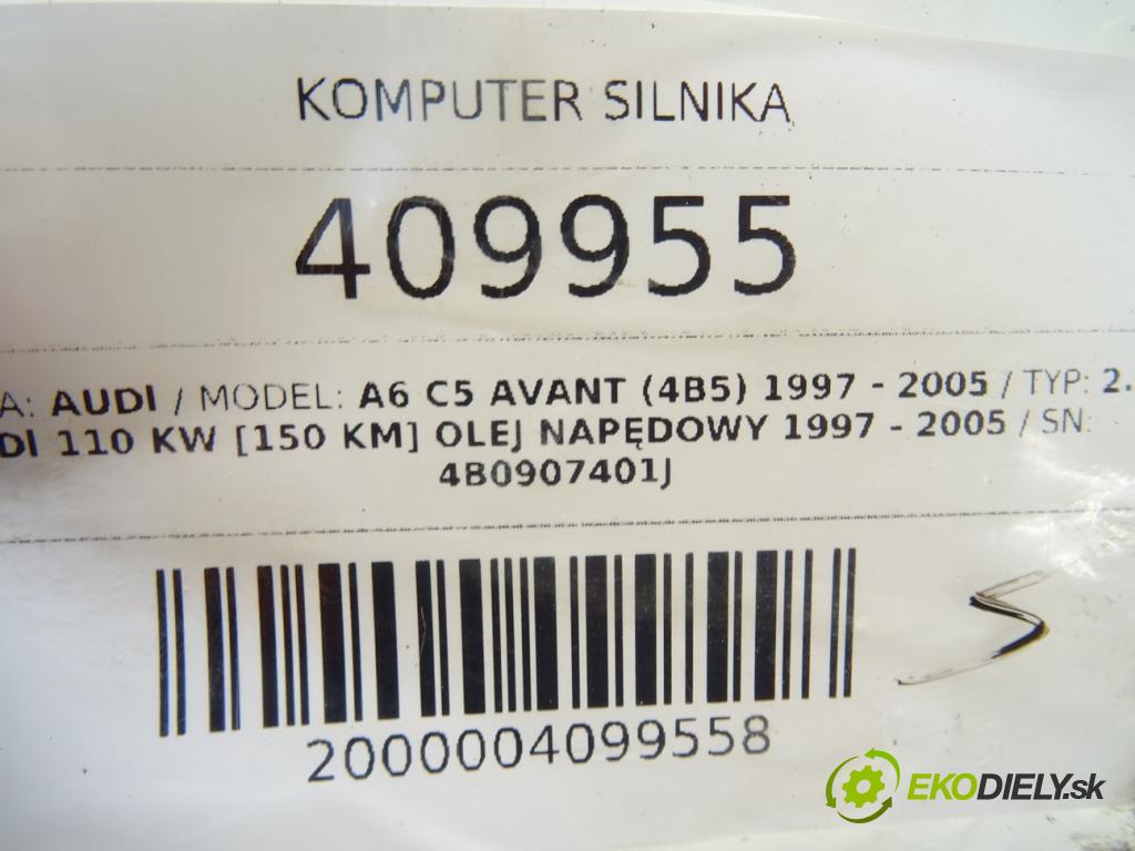 AUDI A6 C5 Avant (4B5) 1997 - 2005    2.5 TDI 110 kW [150 KM] olej napędowy 1997 - 2005  riadiaca jednotka Motor 4B0907401J 0281001772 (Riadiace jednotky)