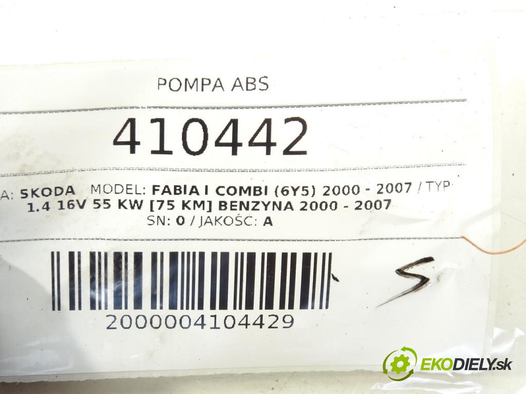 SKODA FABIA I Combi (6Y5) 2000 - 2007    1.4 16V 55 kW [75 KM] benzyna 2000 - 2007  Pumpa ABS 0265800003 (Pumpy ABS)