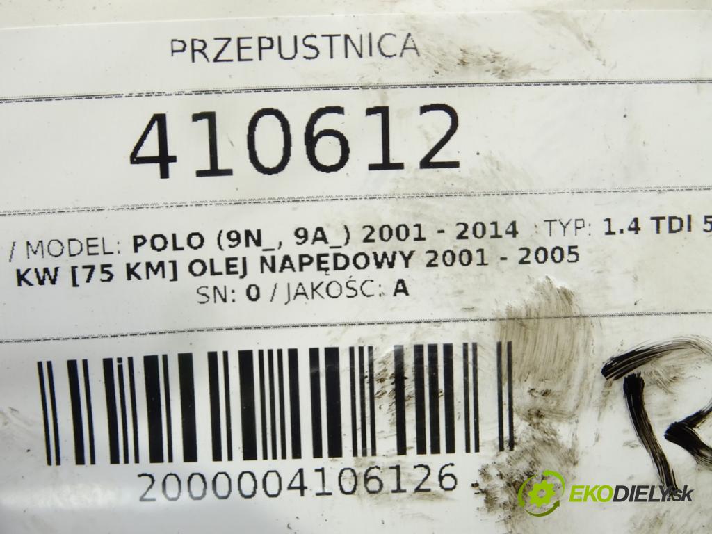 VW POLO (9N_, 9A_) 2001 - 2014    1.4 TDI 55 kW [75 KM] olej napędowy 2001 - 2005  Škrtiaca klapka 038129637B (Škrtiace klapky)