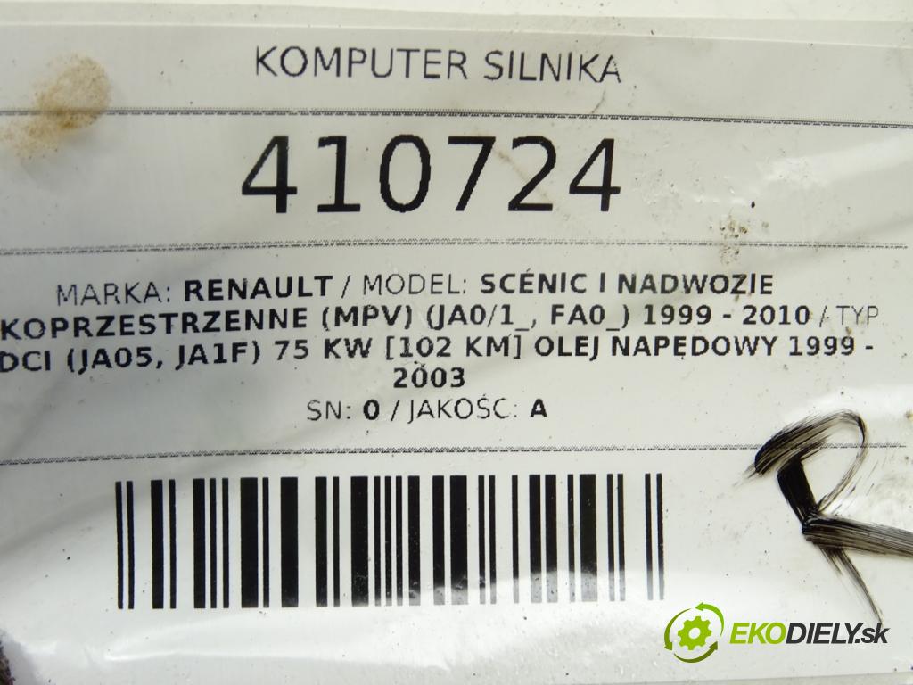 RENAULT SCÉNIC I nadwozie wielkoprzestrzenne (MPV) (JA0/1_, FA0_) 1999 - 2010    1.9 dCi (JA05, JA1F) 75 kW [102 KM] olej napędowy   riadiaca jednotka Motor 0281010189 (Riadiace jednotky)