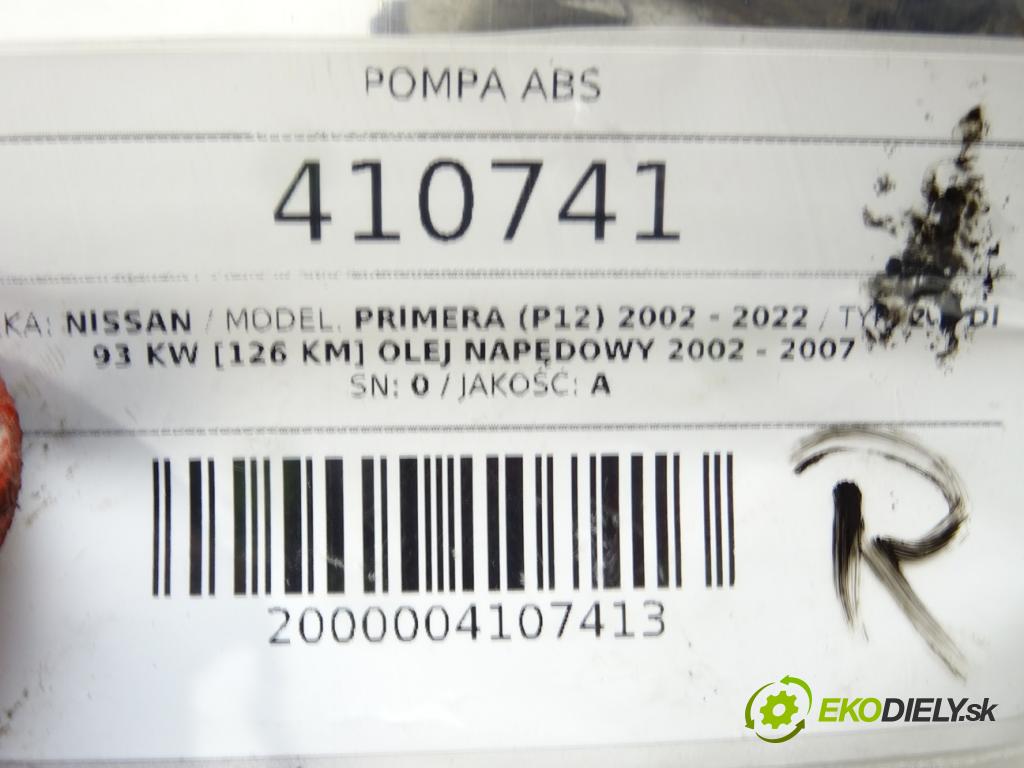 NISSAN PRIMERA (P12) 2002 - 2022    2.2 Di 93 kW [126 KM] olej napędowy 2002 - 2007  Pumpa ABS 0265800308 (Pumpy ABS)