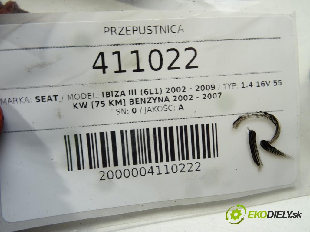 SEAT IBIZA III (6L1) 2002 - 2009    1.4 16V 55 kW [75 KM] benzyna 2002 - 2007  Škrtiaca klapka 036133062N (Škrtiace klapky)