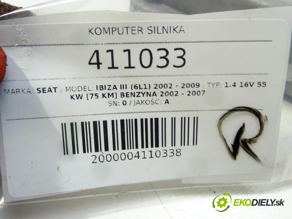 SEAT IBIZA III (6L1) 2002 - 2009    1.4 16V 55 kW [75 KM] benzyna 2002 - 2007  riadiaca jednotka Motor 036906034GM (Riadiace jednotky)