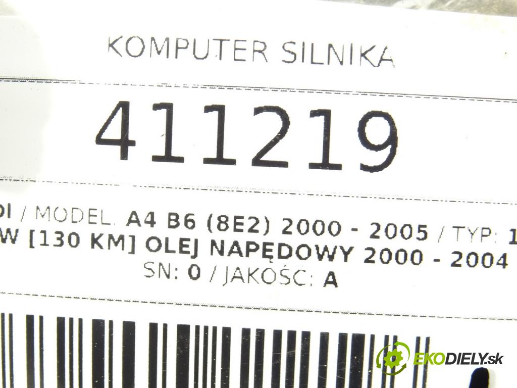 AUDI A4 B6 (8E2) 2000 - 2005    1.9 TDI 96 kW [130 KM] olej napędowy 2000 - 2004  riadiaca jednotka Motor 038906019CG (Riadiace jednotky)