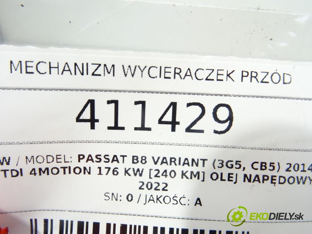 VW PASSAT B8 Variant (3G5, CB5) 2014 - 2022    2.0 TDI 4motion 176 kW [240 KM] olej napędowy 2014  Mechanizmus stieračov predný 1397220691 (Motorčeky stieračov predné)