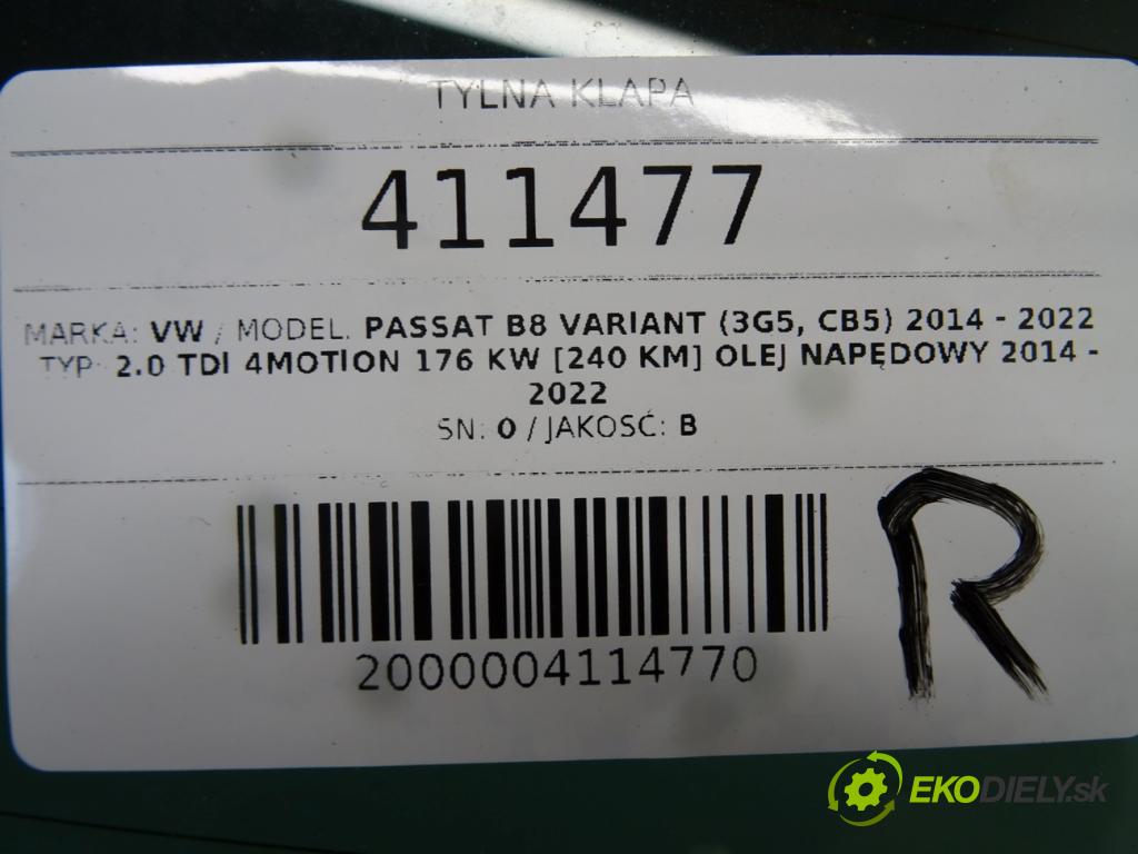 VW PASSAT B8 Variant (3G5, CB5) 2014 - 2022    2.0 TDI 4motion 176 kW [240 KM] olej napędowy 2014  zadná kapota  (Zadné kapoty)