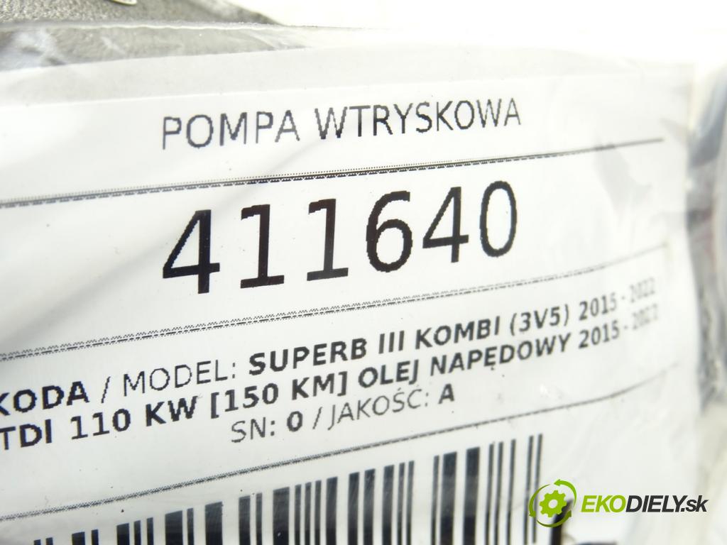 SKODA SUPERB III Kombi (3V5) 2015 - 2022    2.0 TDI 110 kW [150 KM] olej napędowy 2015 - 2022  Pumpa vstrekovacia 0445010790 05L130755 (Vstrekovacie čerpadlá)