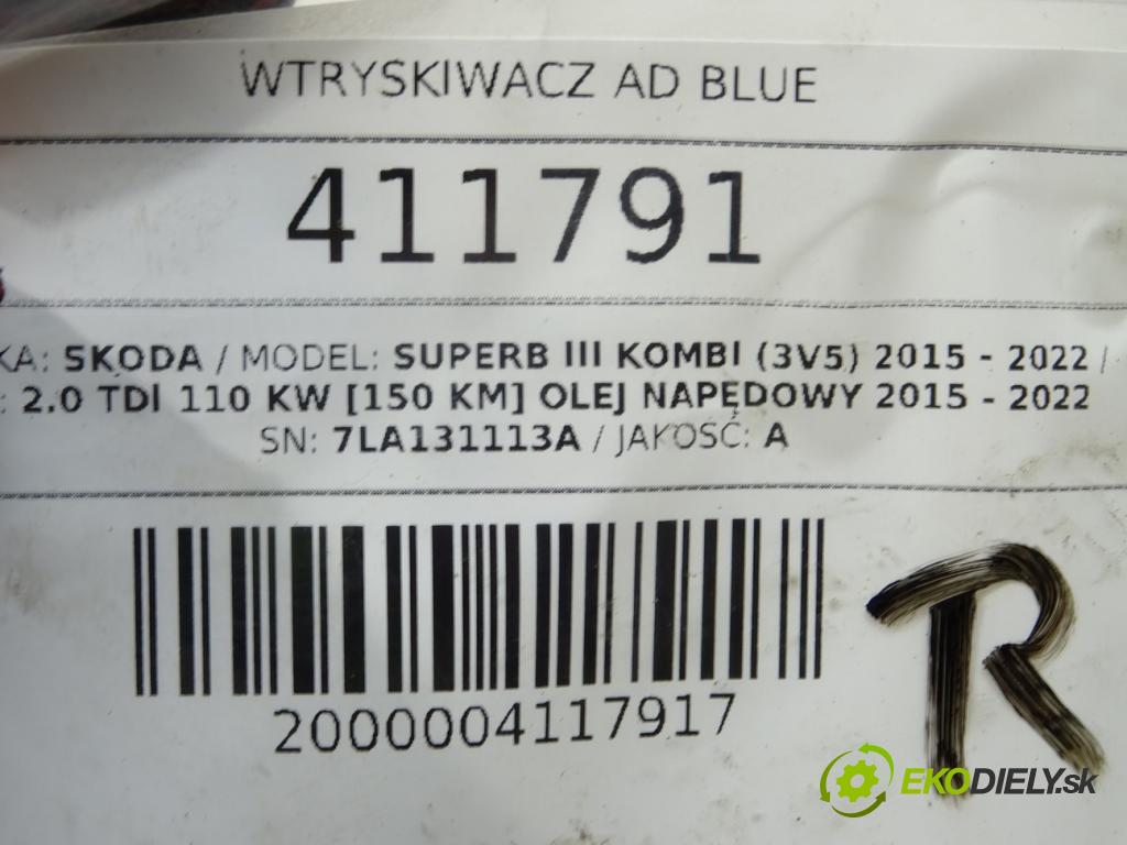 SKODA SUPERB III Kombi (3V5) 2015 - 2022    2.0 TDI 110 kW [150 KM] olej napędowy 2015 - 2022  vstřikovač AD BLUE 7LA131113A