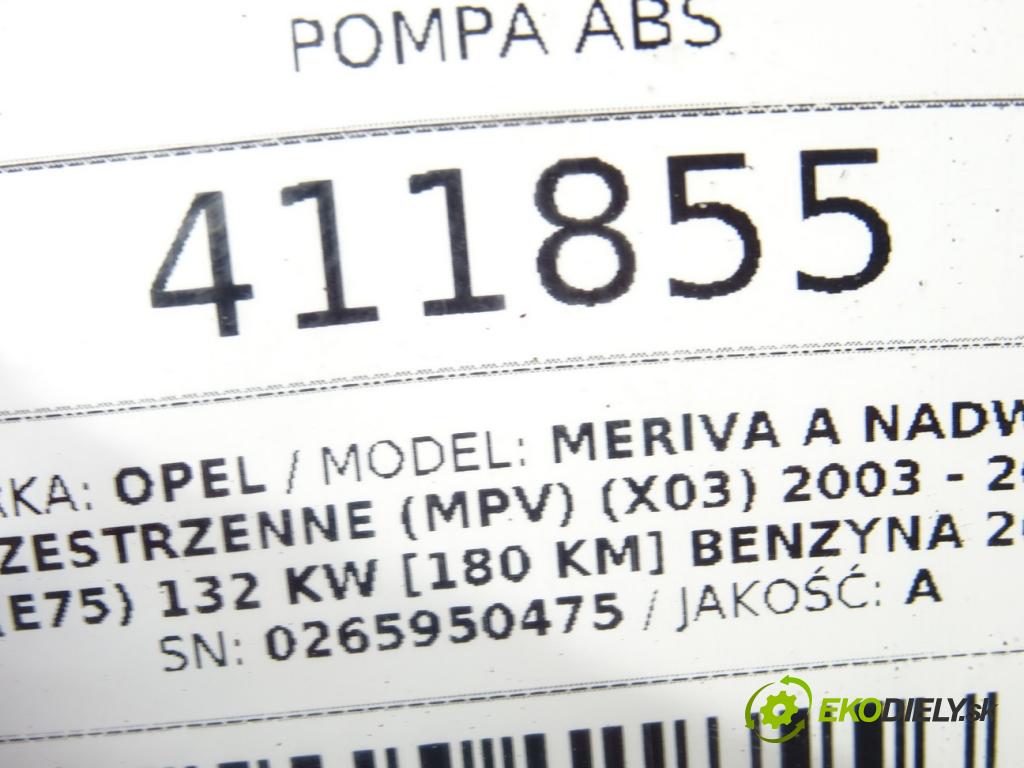 OPEL MERIVA A nadwozie wielkoprzestrzenne (MPV) (X03) 2003 - 2010    1.6 Turbo (E75) 132 kW [180 KM] benzyna 2005 - 201  Pumpa ABS 0265950475 (Pumpy ABS)