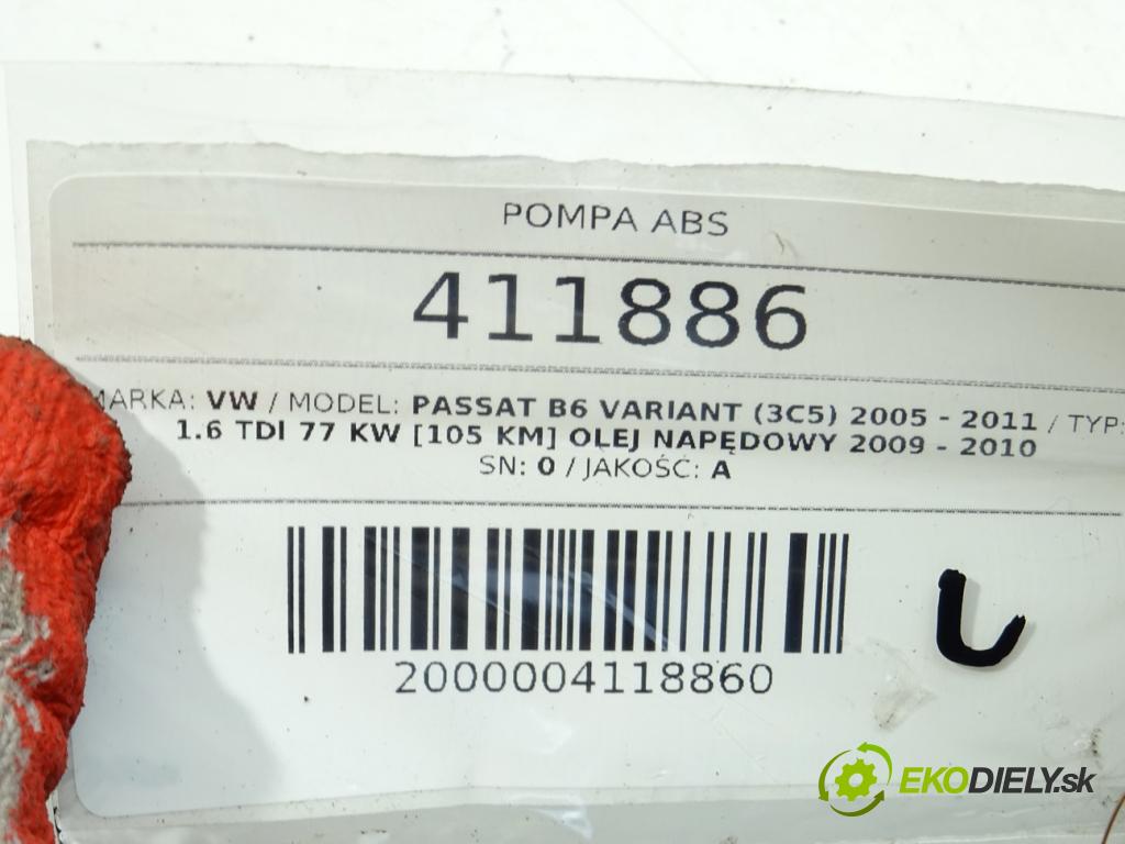 VW PASSAT B6 Variant (3C5) 2005 - 2011    1.6 TDI 77 kW [105 KM] olej napędowy 2009 - 2010  Pumpa ABS 3C0614109AK (Pumpy ABS)