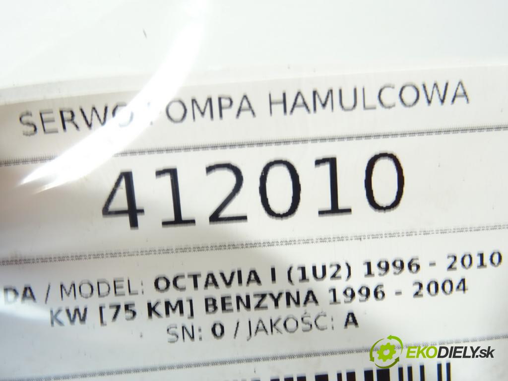 SKODA OCTAVIA I (1U2) 1996 - 2010    1.6 55 kW [75 KM] benzyna 1996 - 2004  Posilovač Pumpa brzdová 1J1612105D (Posilňovače bŕzd)